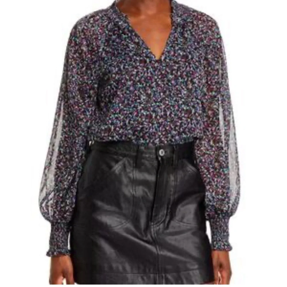 Aqua Multicolor Sheer Blouse - Picture 1 of 9